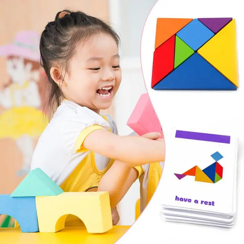 7 шт./9 шт. деревянные игрушки-головоломки Tangram Обучающие головоломки когнитивные Дети Раннее образование головоломка игрушка с 50/60 карточками коробка