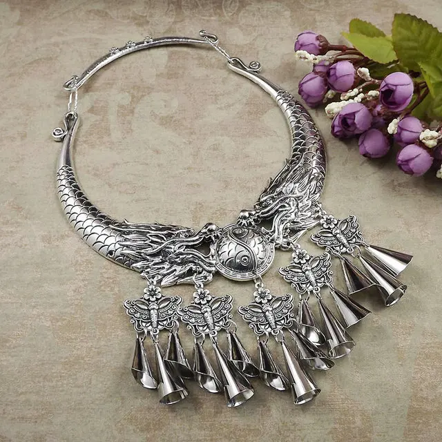 multiple styles can choose jewelry Yunnan National Wind Retro Necklace Collar Shuanglongxizhu Miao Silver Sweater Chain A1197 | Украшения и