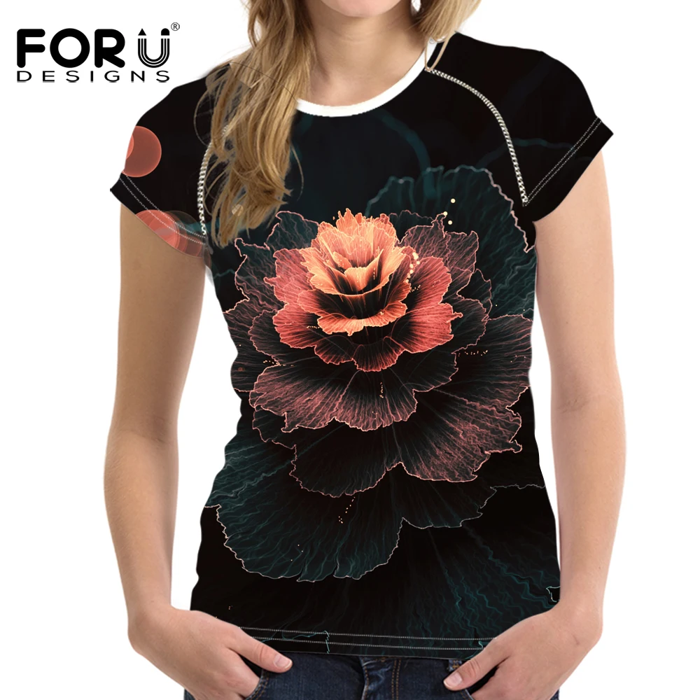 

FORUDESIGNS Purple Red Rose T-Shirt Women's Summer Novelty Girls Tshirts Ladies Short Sleeve Pretty Design Female Tee Tops 2018
