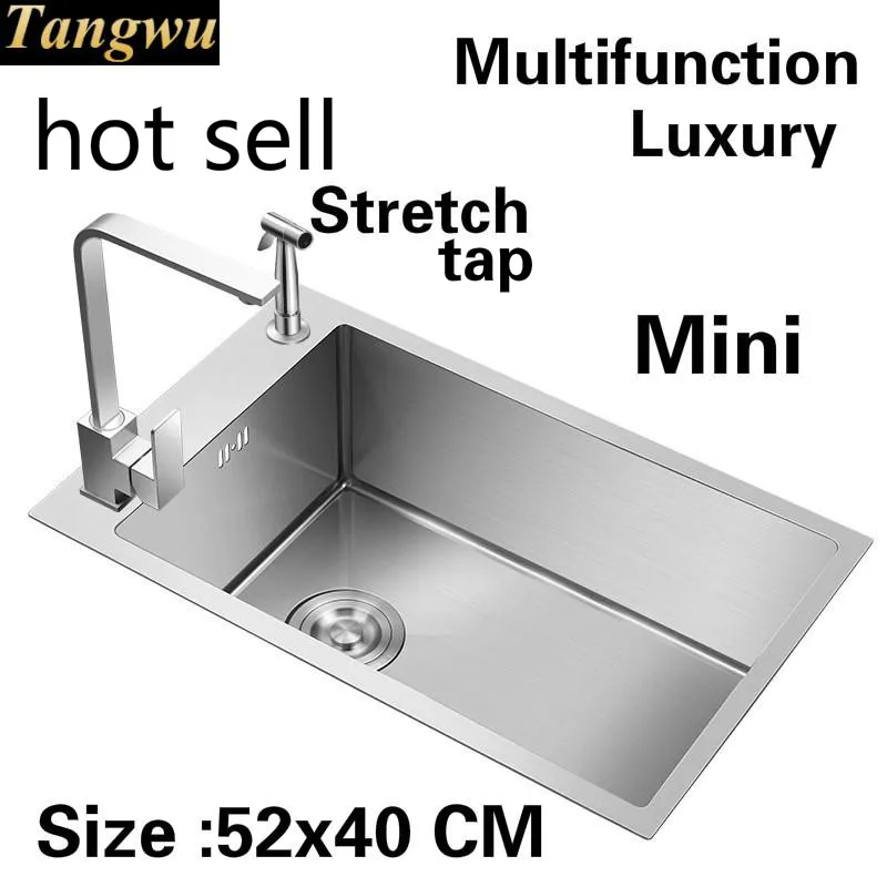 

Free shipping Apartment high quality small kitchen manual sink single trough standard 304 stainless steel hot sell 52x40 CM