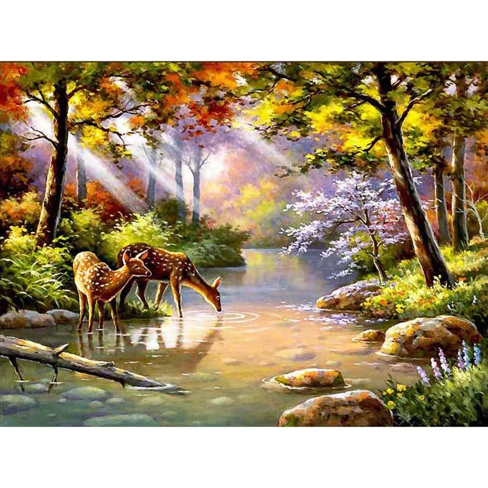 

NEW 5D DIY Diamond Painting Cross Stitch Landscape Deer Crystal Needlework Diamond Embroidery Full Diamond Decorative