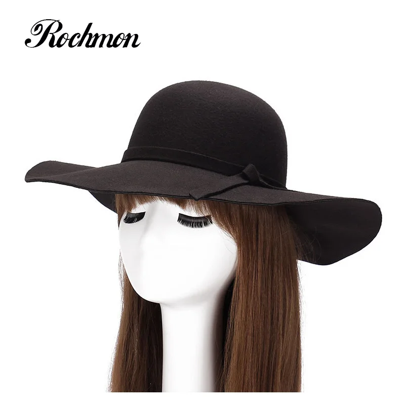 Rochmon 2017 модные женские туфли Fedora ретро шапки Леди Мягкий Винтаж широкими полями
