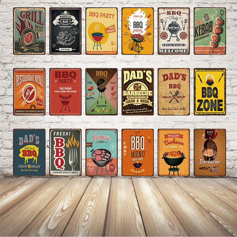 

[ Kelly66 ] BBQ Metal Sign Tin Poster Home Decor Bar Wall Art Painting 20*30 CM Size y-1759