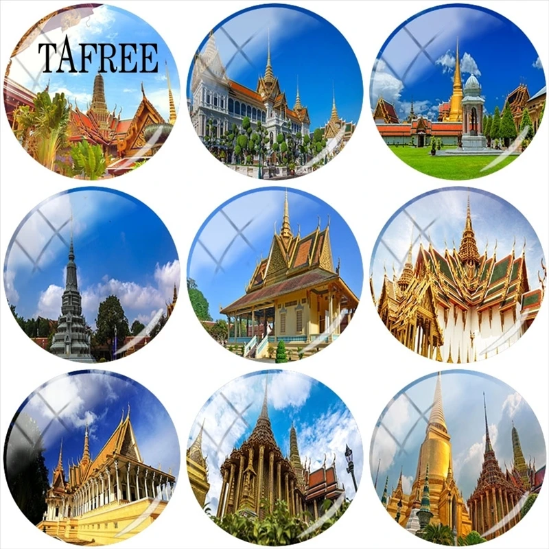 

TAFREE Famous Grand Palace Scenery Glass Cabochon 12/15/16/18/20mm Bangkok Thailand Scenery Cameo Pendant Settings DIY Jewelry