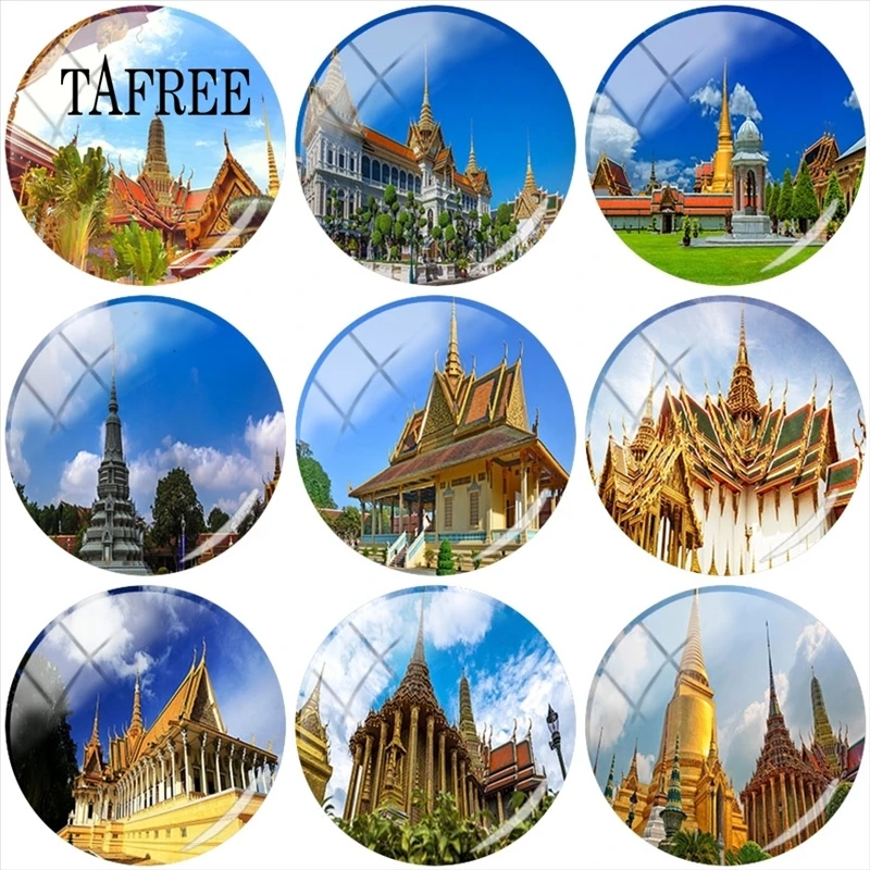 TAFREE Famous Grand Palace Scenery Glass Cabochon 12/15/16/18/20mm Bangkok Thailand Cameo Pendant Settings DIY Jewelry | Украшения и