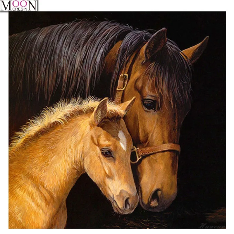 

MOONCRESIN DIY Diamond Embroidery Brown Horse Family Painting Cross Stitch Full Square Drill Rhinestone Mosaic Decoration Kits
