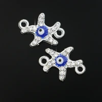 silver plated enamel starfish evil blue eye connectors fit jewelry making bracelet accessories diy craft 18x13mm