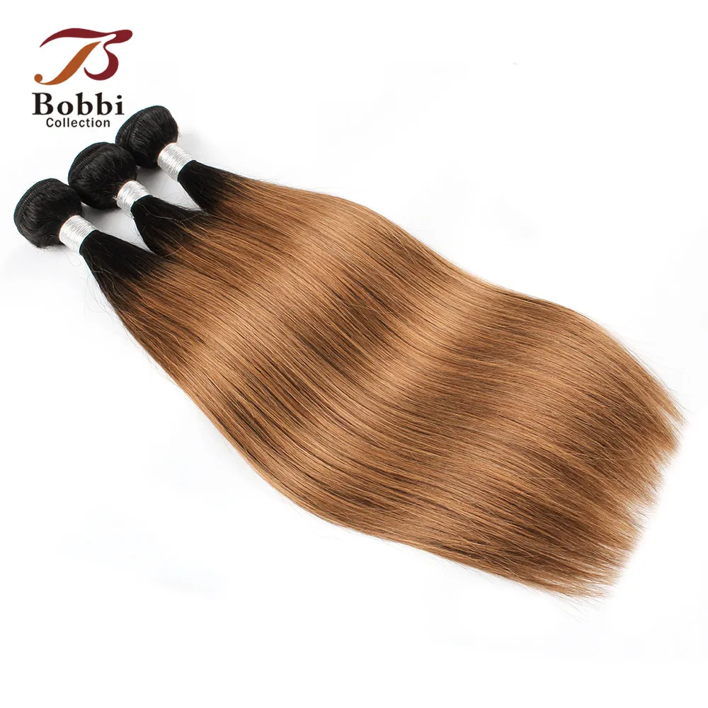 Bobbi 2/3/4 Связки с фронтальной T 1B 30 эффектом деграде(переход от темного к коричневый рыжий индийские человеческие волосы Remy для наращивания, прямые вплетаемые волосы
