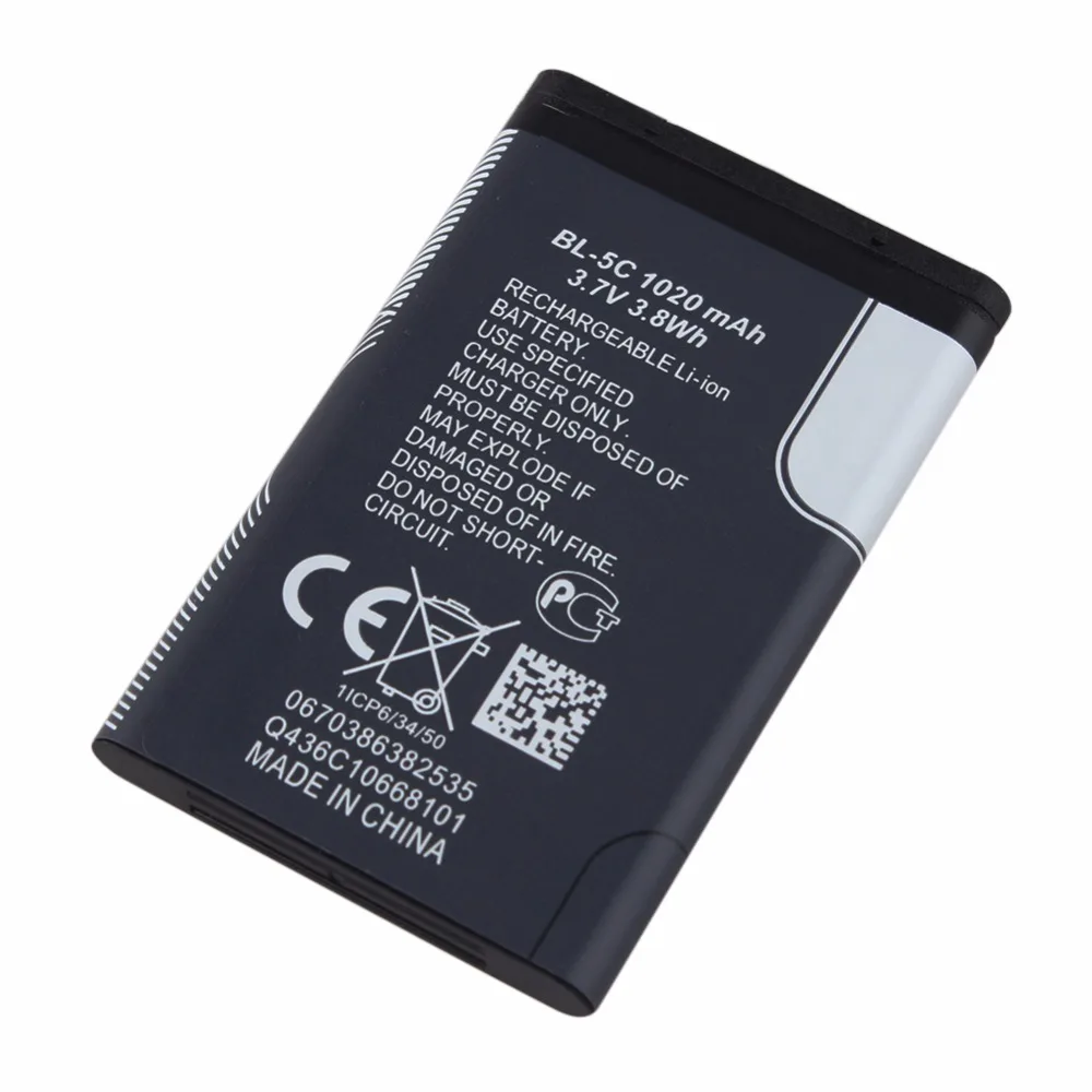 2 шт. 1020 мА/ч BL-5C Батарея для Nokia 1112 1208 1600 1100 1101 2610 2600 2300 6230 6630 n70 n71 n72 n91 e60 BL 5C
