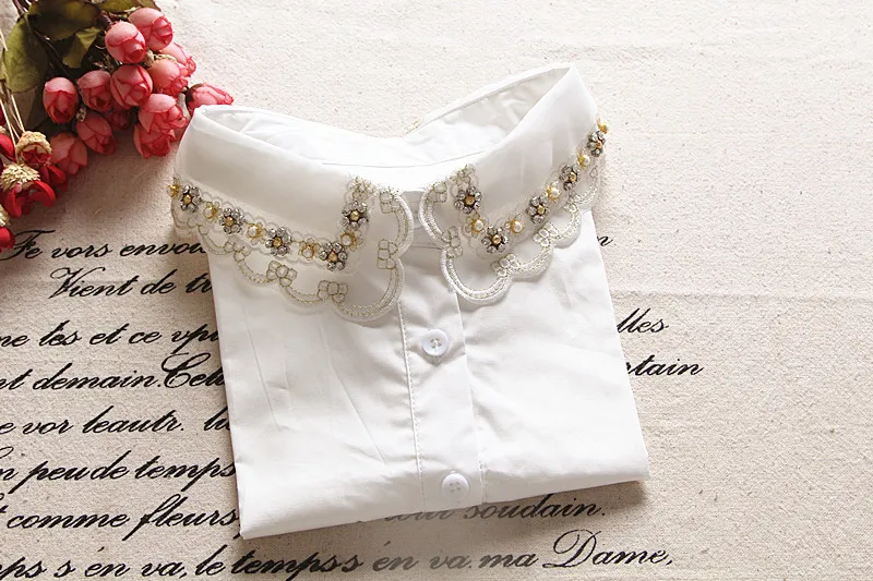 Женская белая вышивка с бусинами|shirt embroidery|collar shirtcollar women |