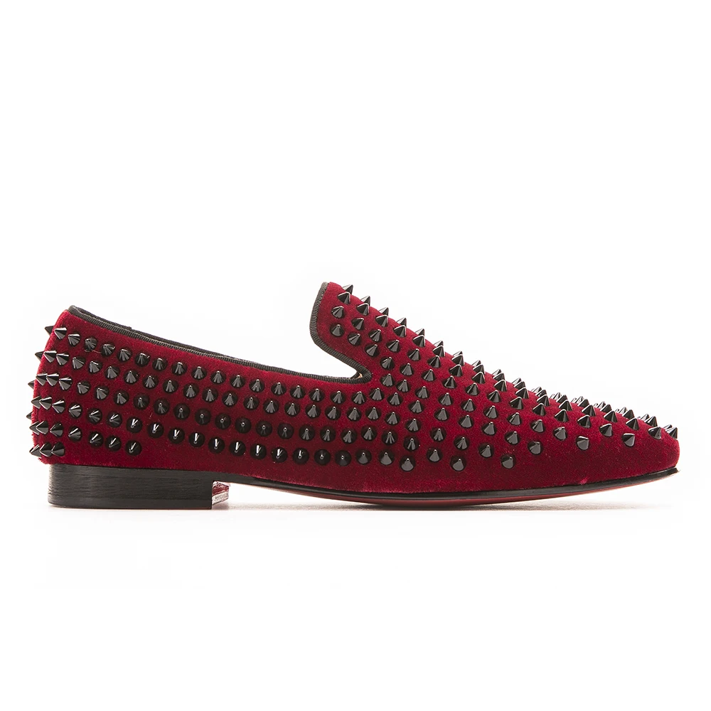 Мужские бархатные туфли ручной работы с заклепками черного цвета модные мужские