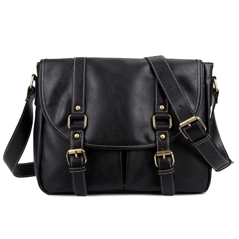 

leather men messenger bags vintage black business men shoulder crossbody Laptop bag casual high quality briefcase free shipping