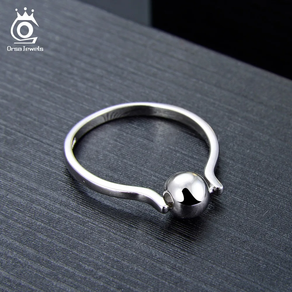 ORSA JEWELS женские серебряные кольца из натуральной 925 пробы в форме шарика, простые и модные кольца для женщин, ювелирные изделия для юбилея SR131
