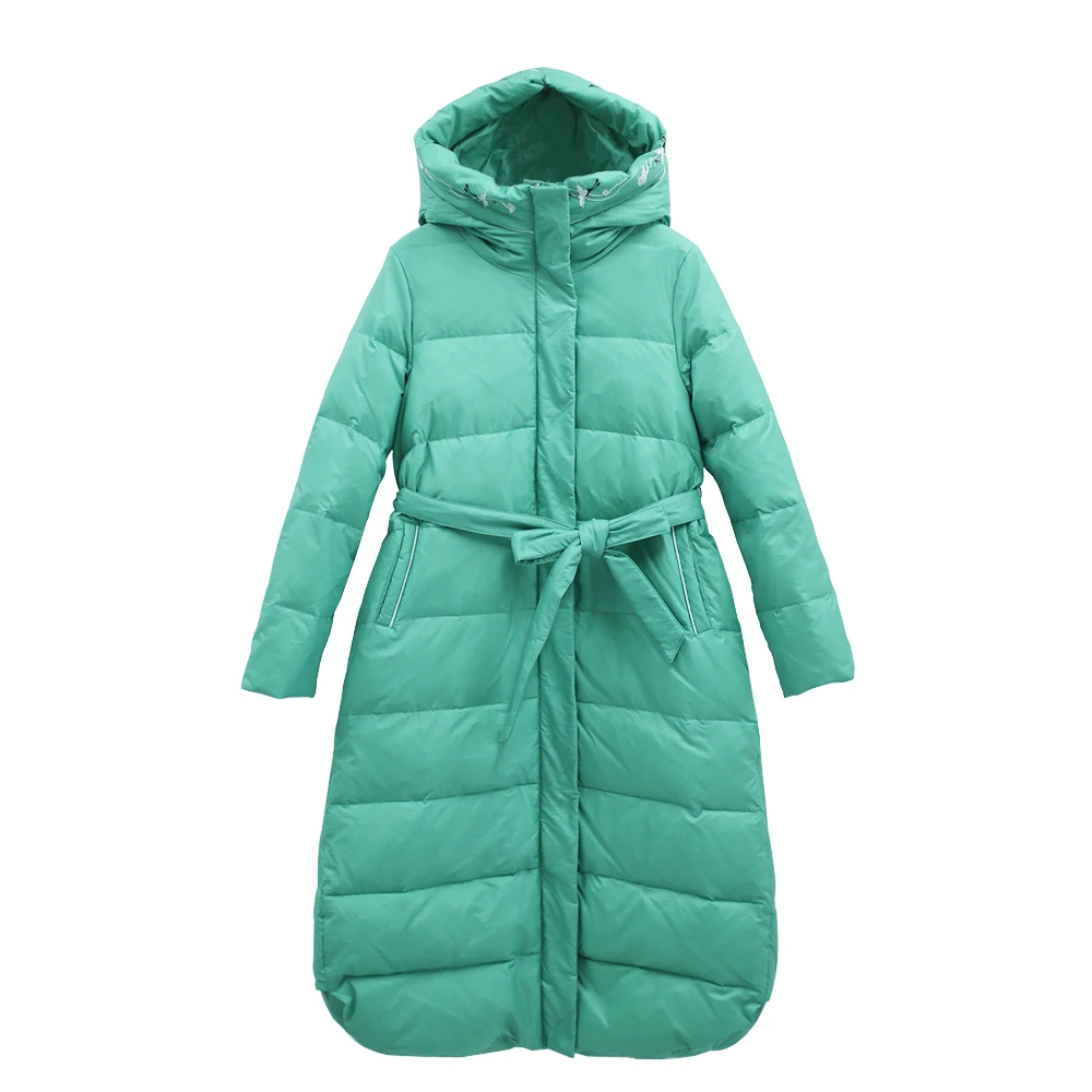 Женский длинный однобортный пуховик на белом утином пуху 2018 пух Aporia.king 90% |