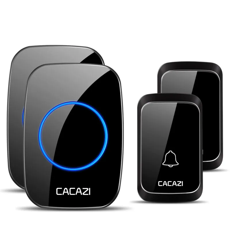 2 button 2 receiver Водонепроницаемый беспроводной дверной звонок CACAZI с питанием от аккумулятора постоянного тока, дистанционный беспроводной дверной звонок с дистанционным управлением 300 м для умного дома, 1 2 кнопки x 1 2 приемника - Цвет: 2 button 2 receiver