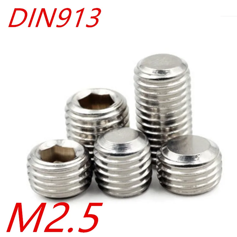 

1000pcs/lot M2.5*3/4/5/6/8/10/12 2.5mm DIN913 A2 Stainless Steel Flat Point Hexagon Hex Socket headness Set Screws