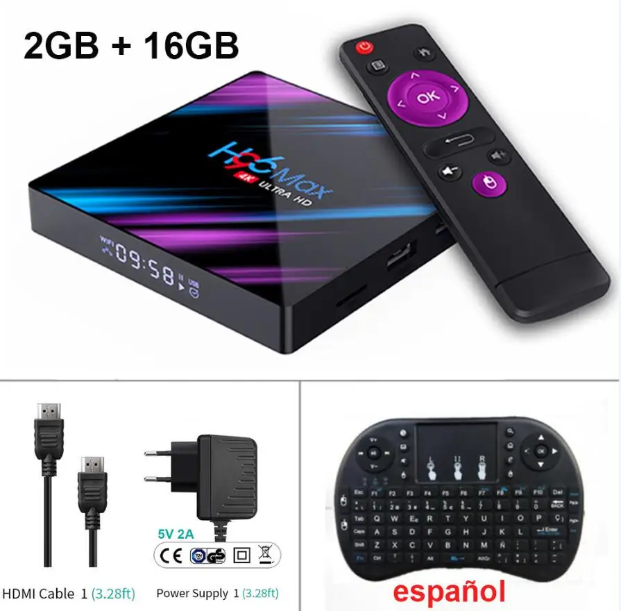 2GB 16GB Add Spanish H96 Max Plus 4 Гб 64 ГБ Android ТВ приставка 9,0 Смарт ТВ приставка RK3318 2,4G/5 ГГц Wifi HDR 4K H.265 4 ГБ 32 ГБ H96MAX медиаплеер телеприставка - Цвет: 2GB 16GB Add Spanish