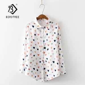 Женская белая рубашка с длинным рукавом, с принтом в виде сердца, с отложным воротником, T97503F