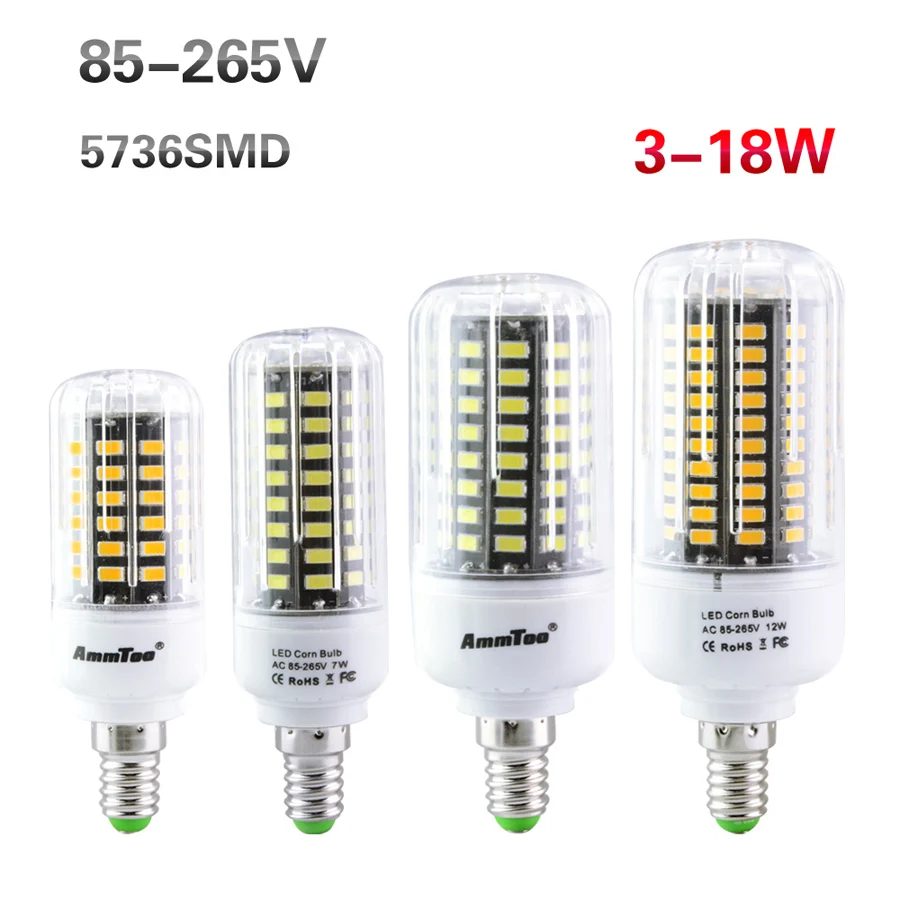 AmmToo SMD 5736 Светодиодная лампа для кукурузы ярче 5730 5733 85 265 В E14 40 56 72 100 120 130 140