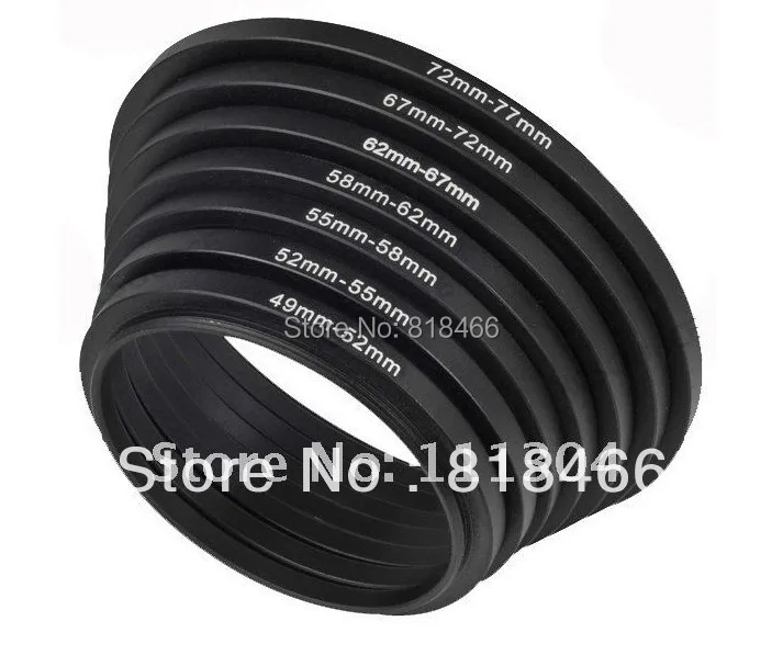 

Free shipping+tracking number 10 set/lot ring 49-52-55-58-62-67-72-77 mm 7pcs Metal Step Up Rings Lens Adapter Filter Set