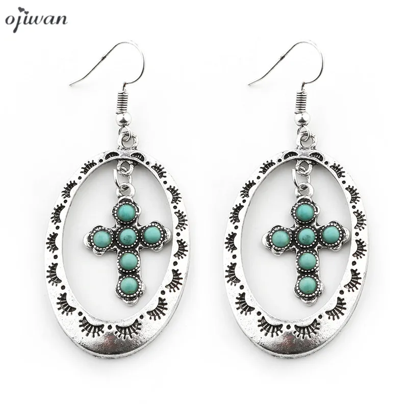 серьги с камнями Хооп себе Серьги хиппи Индеец Boho Chic Для женщин для Навахо крест