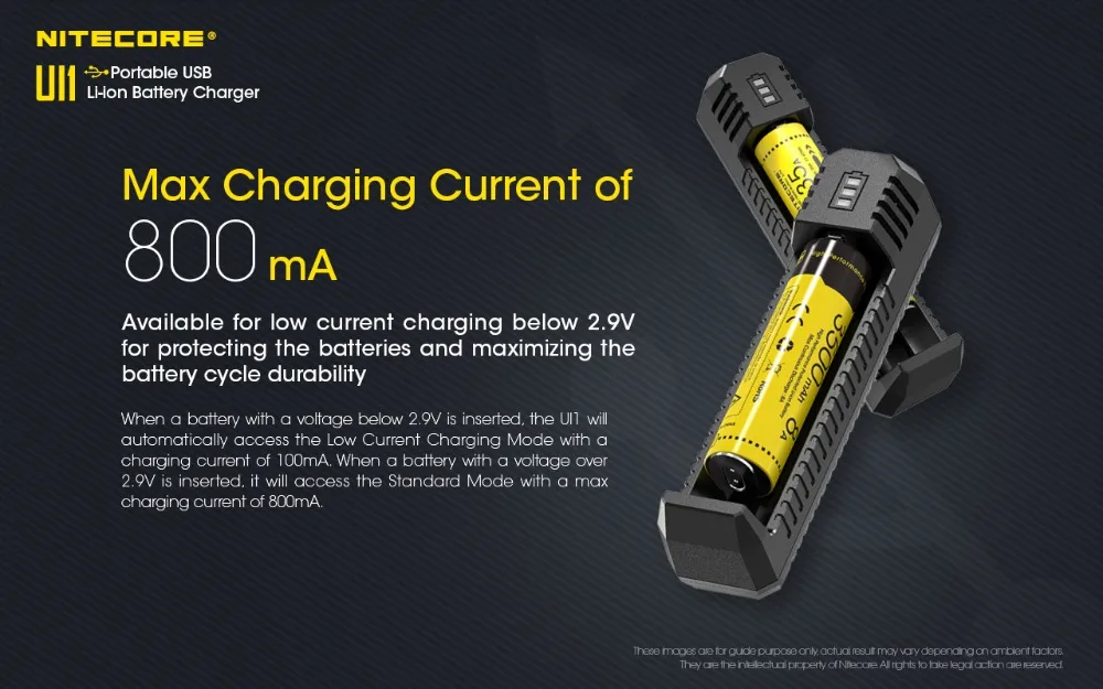 NITECORE UI1 портативное USB литий-ионное зарядное устройство совместимо с аккумулятором 18650 16340 14500