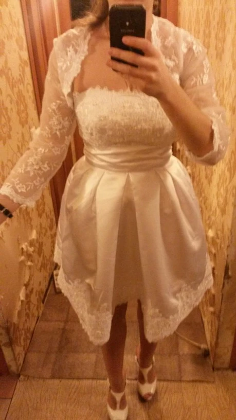 Best A Line Fashion New Short Wedding Dresses 2021 Plus Size White Vestido De Noiva With Long Sleeve Lace Jacket Robe Mariage | Свадьбы и