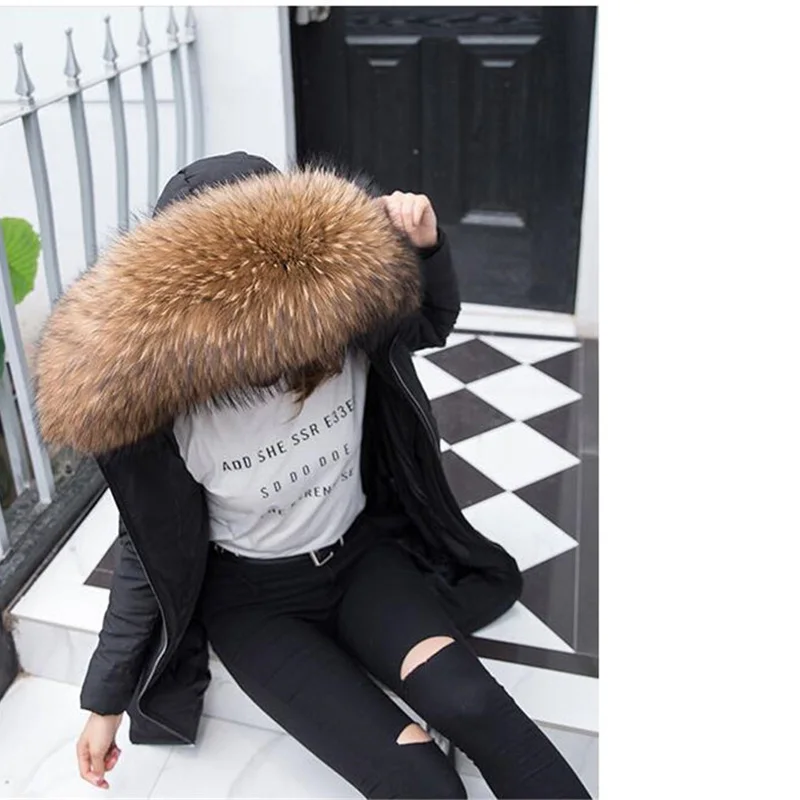 

Меховой воротник из натурального меха енота, женский зимний длинный теплый шарф из натурального меха, роскошный теплый шарф, женская мода, п...