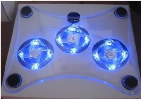 USB Портативный Ноутбук Cooler Cooling Pad 3 Вентилятора охлаждения радиатора Синий