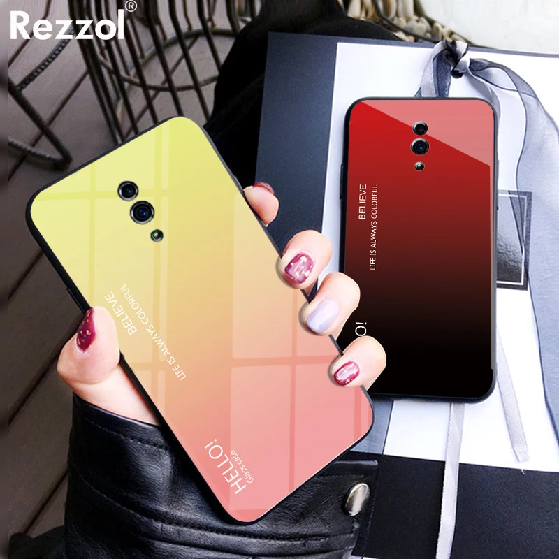 Для OPPO Reno чехол из закаленного стекла с градиентом мягкий силиконовый бампер