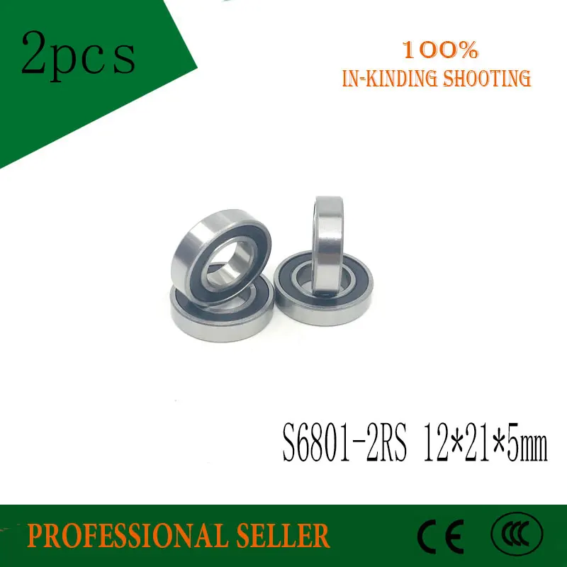 Free shipping 2PCS S6801-2RS stainless steel 440C 6801-2RS deep groove ball bearing S6801 2RS 12x21x5mm