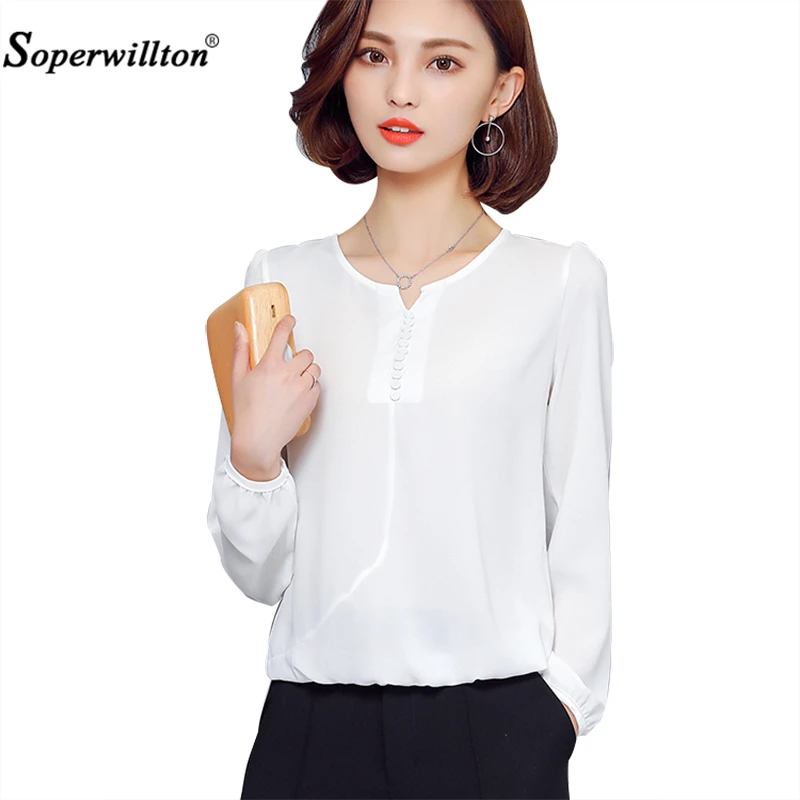 Женская шифоновая блузка с длинным рукавом V образным вырезом|women blusas|blusas fashionblusas