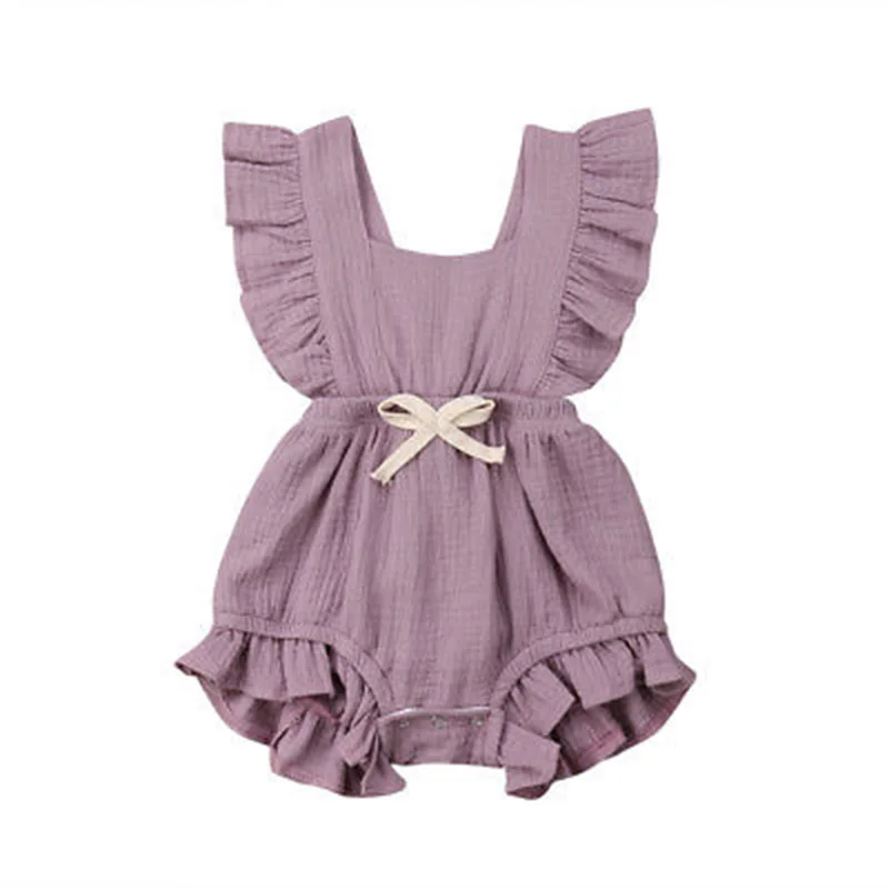 light purple 6 цветов; милый однотонный комбинезон с рюшами для маленьких девочек; комбинезон; пляжный костюм для новорожденных; детская одежда - Цвет: light purple