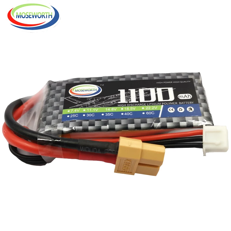 2 шт./упак. батарей RC 2S LiPo Батарея 7 4 v 1100 мА/ч 30C для радиоуправляемый самолет