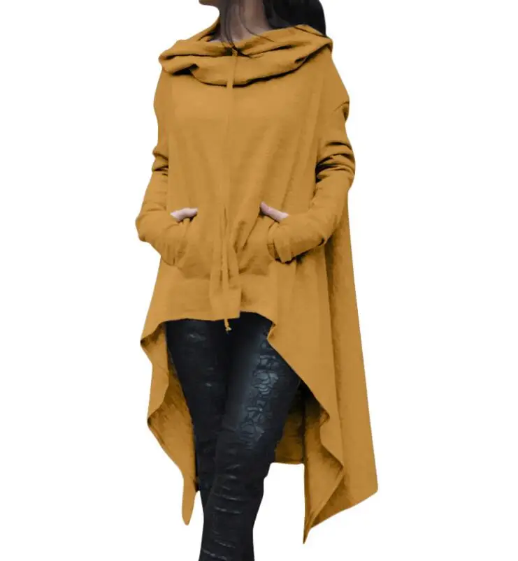 New coats long-sleeved hooded solid color loose hoodie women's fashion versatile irregular edge 4xl 5xl long top Drawstring