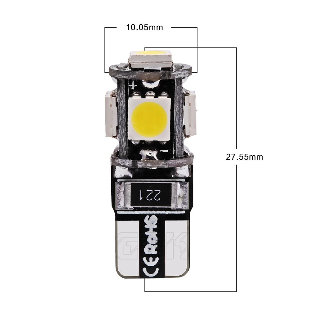 Автомобильная светодиодная лампа Canbus T10 5smd 5050 4 шт./лот W5W 194 5 светодиодов без