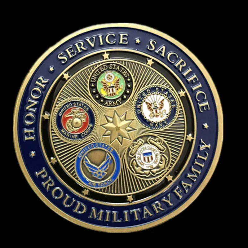 

5 pcs The USA proud military family badge armed forces 24K real gold plated colored big size 50 x 3 mm souvenir decoration coin
