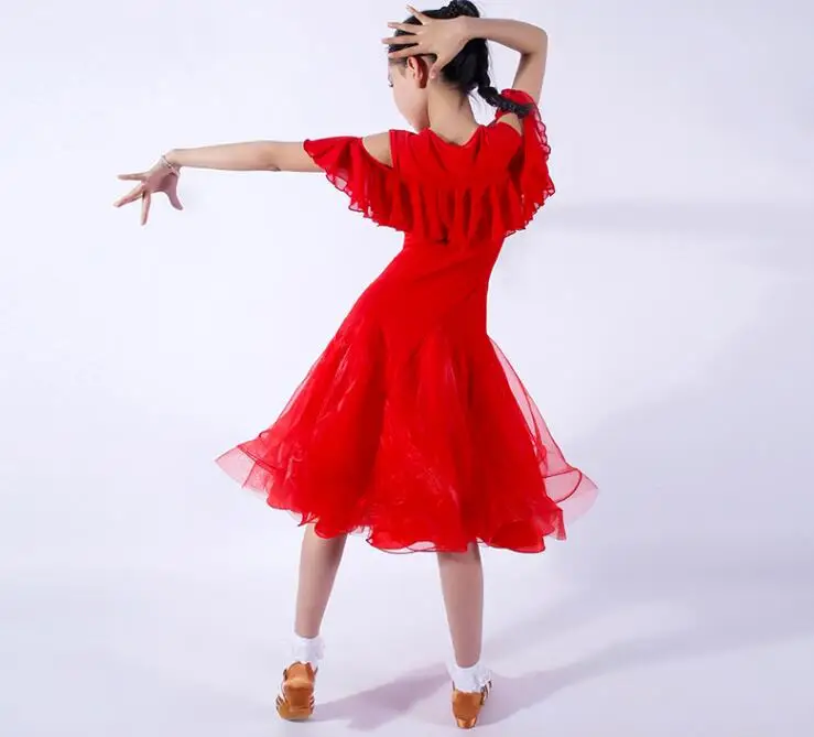 Детские костюмы для латинских танцев платье из спандекса с драгоценными камнями