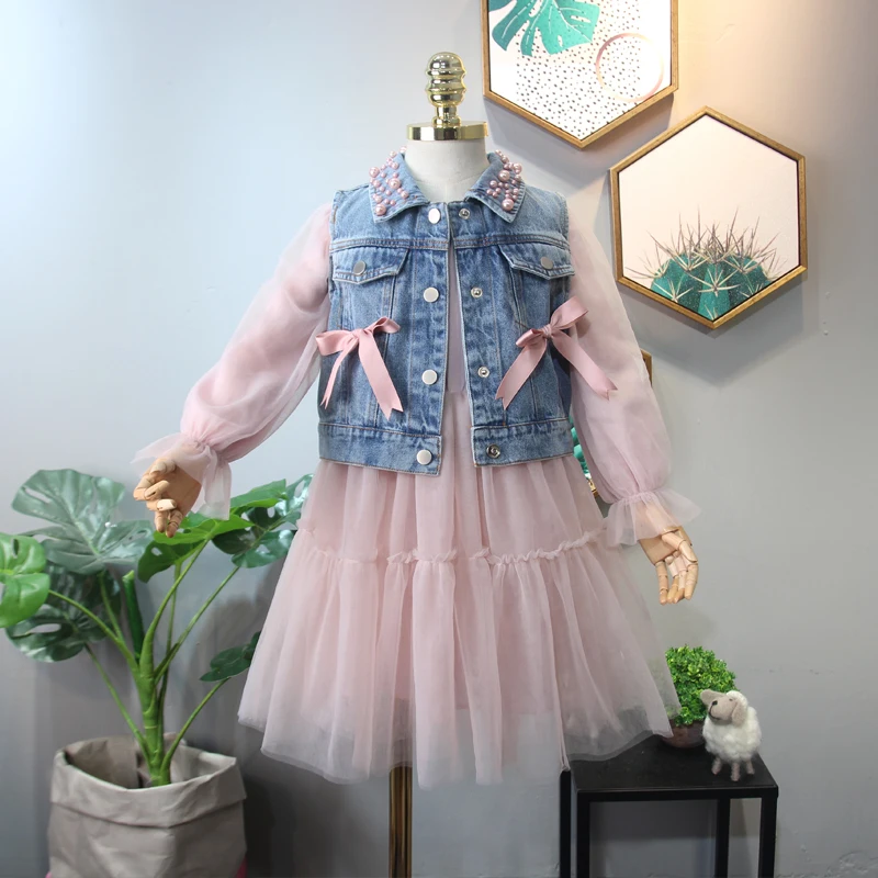 DZIECKO Girls Dress 2019 Summer Kids Jean Clothes Tutu Denim Bow Pockets Spring Korean Dresses Baby Cute Clothing | Детская одежда и