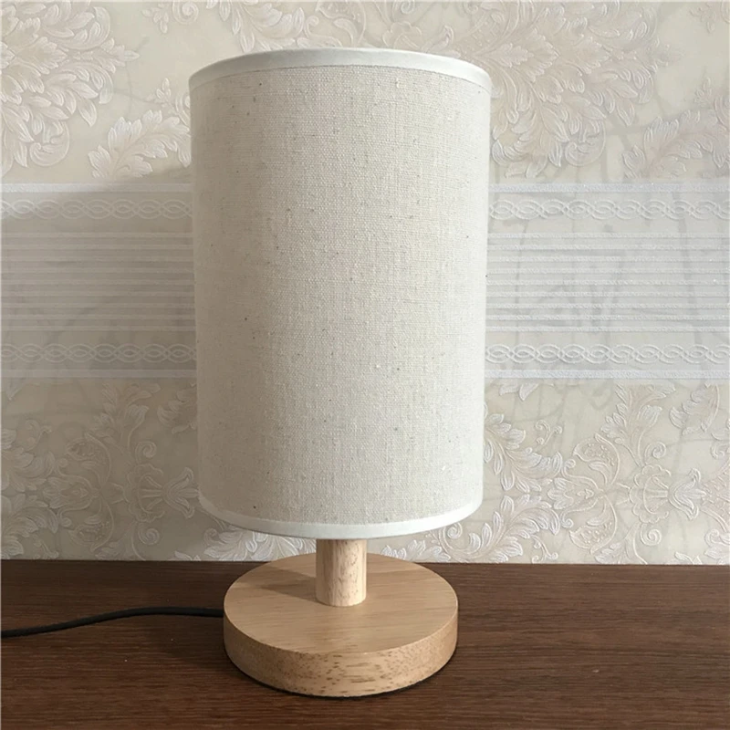 

LukLoy Asian Linen Solid Wood Table Lamp Straight Barrel Bedroom Beside Nordic Simple Creative Personality Gift Custom LOGO Lamp