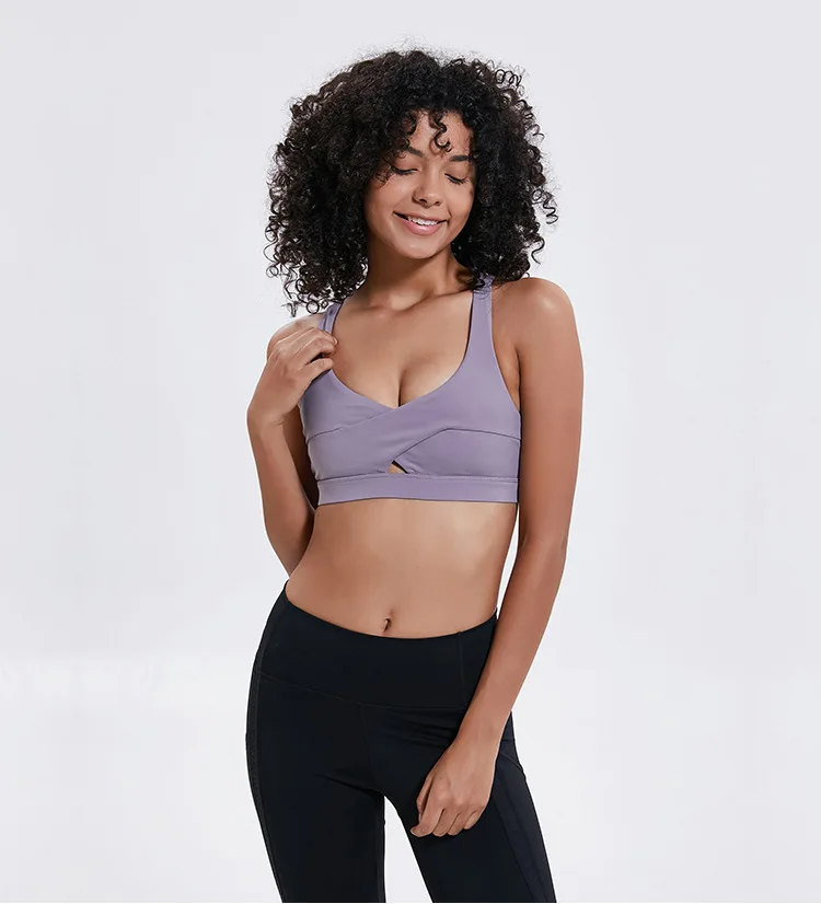 Беспроводной спортивный бюстгальтер пуш-ап для йоги, Женский Топ, милый спортивный бюстгальтер с перекрестными ремешками на спине, ударопрочный бюстгальтер для бега, Мягкий Топ для фитнеса