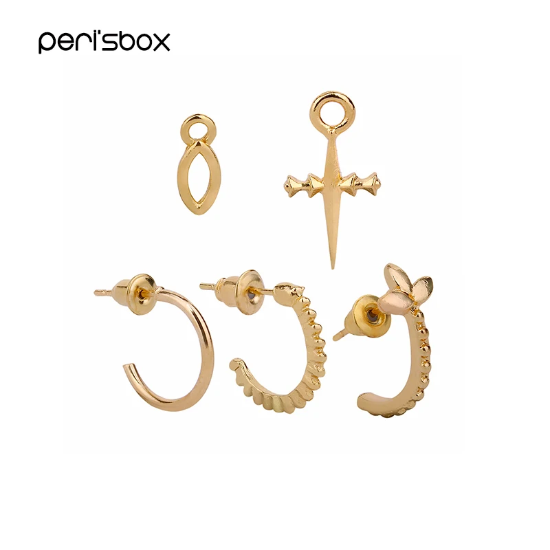 Женские серьги-кольца Peri'sBox 2018 в стиле бохо золотого цвета с открытым крестом 3