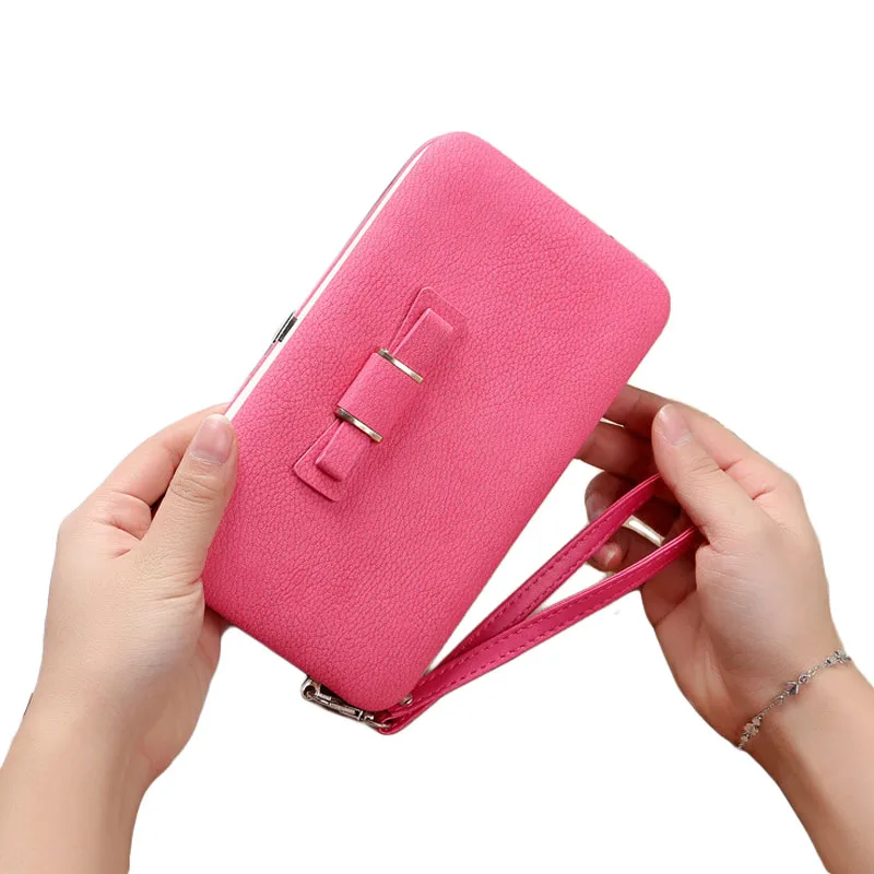 

6PCS / LOT Women Bow Wallet Female Card Holder Cellphone Pocket PU Leather Purse Money Bag Ladies Clutch Long Wallet Women