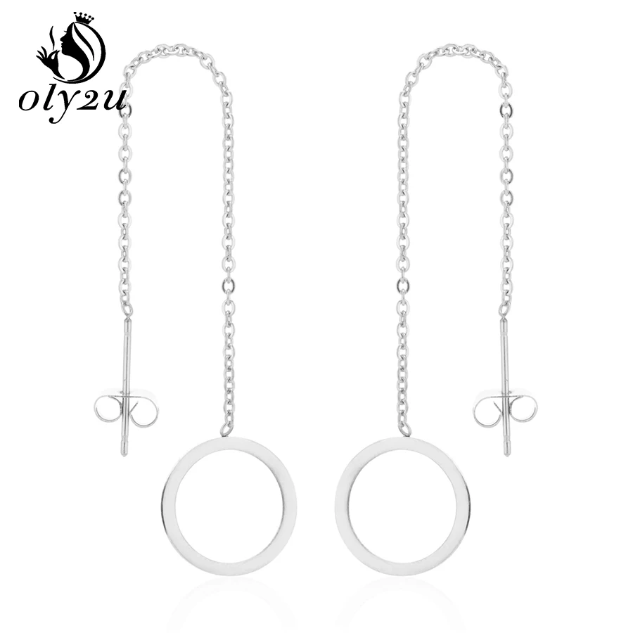 Круглые серьги гвоздики Oly2u для женщин круглые из нержавеющей стали с кисточками