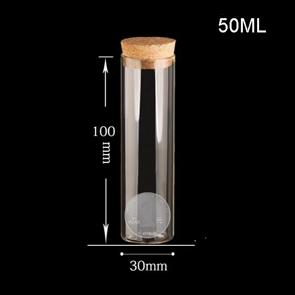 

24pcs/lot 30*100mm Clear Glass Cork Stopper Bottles Jars tube for DIY Wish Message Sample Perfume Nail Art beads Vials container