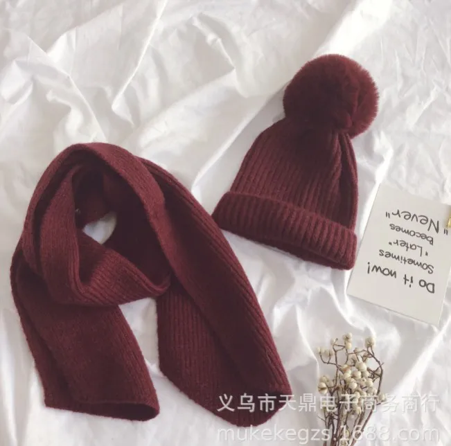red Модная хлопковая вязаная шапка для малышей; шарф; сезон осень-зима; Детский шарф-воротник; теплые шапочки для мальчиков и девочек; шапки; Комплекты шарфов - Цвет: red