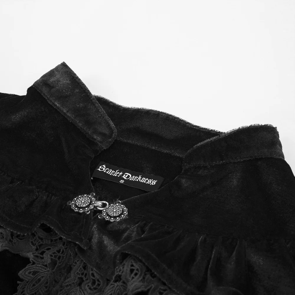 Летний винтажный Топ для женщин, вечерние, Клубная одежда, готический стиль, стимпанк, Ренессанс, Лолита, воротник-стойка, высокая-Низкая бархатная накидка в стиле ретро