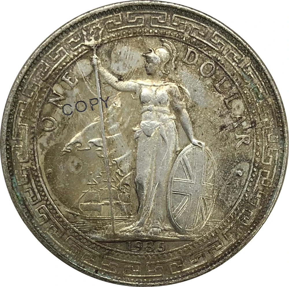 1935 британская торговая монета 1 юань в Гонконге с серебряным покрытием и
