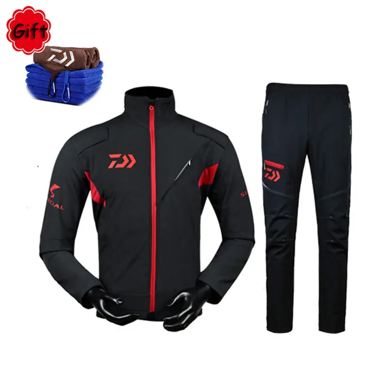 black suit Зимняя одежда для рыбалки DAIWA, мужская куртка и штаны, плюс бархат, длинный рукав, водонепроницаемая, солнцезащитная, одежда для рыбалки, Джерси, костюм - Цвет: black suit
