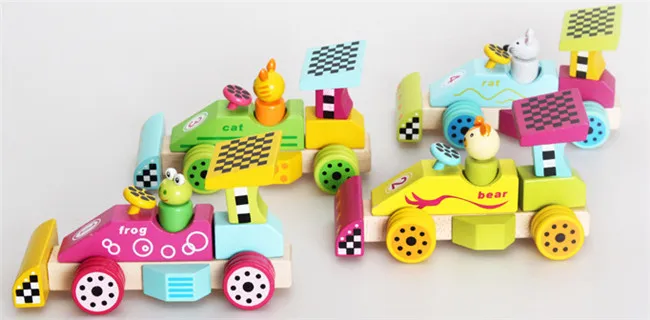 New wooden toy Animal Racing Car Blocks Baby Free shipping | Игрушки и хобби